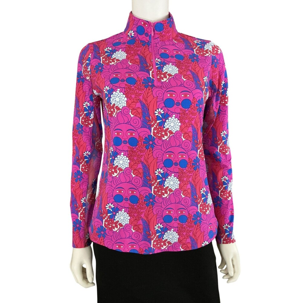 IBKUL Sun Protective Top sz S Pink Southwestern Print 1/4 Zip UPF 50 Mesh Vents